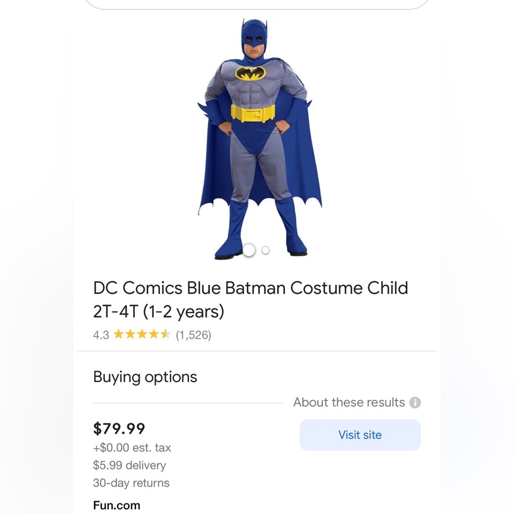Classic toddler Blue Batman costume
